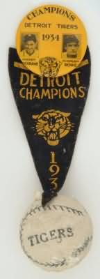 1934 Detroit Tigers Champions Pinback